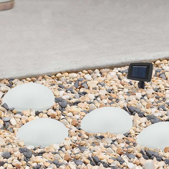 SUNNYPARK Solar Garden Lights Outdoor Set of 4 Plastic Pebble Shape Decorative Rock Lights Waterproof - Warm White SUNNYPARK