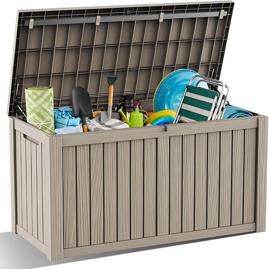 DRATO 180 Gallon Outdoor Storage Box, Large Waterproof Deck Box, Lockable Resin Storage Container with Reinforced Support for Patio Cushions, Garden Tools, UV-Resistant Outdoor Chest（Gray，180 Gallon） DRATOprovidesawarmandcozy
