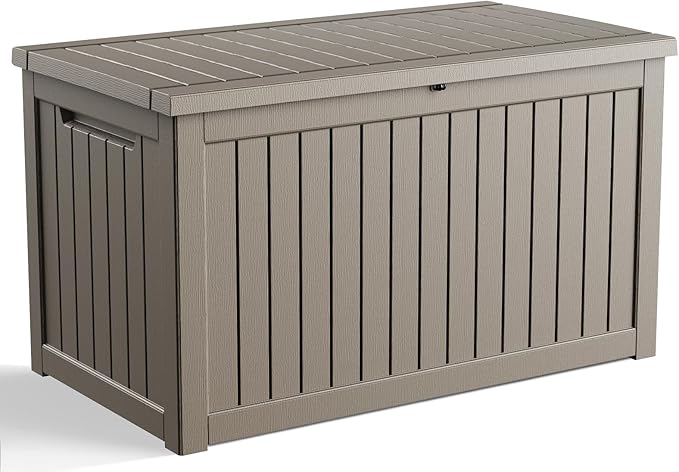 280 Gallon Outdoor Deck Box, Lockable Waterproof Outdoor Storage Boxes For Garden Tools,Indoor Cushions,Accessories Outside Storage Resin Weatherproof Container(Grey) MAIUSCOLI