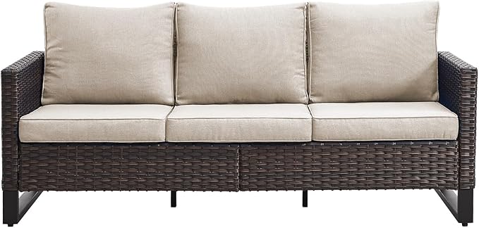 Belord Outdoor Couch Patio Furniture: Wicker Patio Sofa with Deep Seat High Back, 800Lbs Weight Capacity Oversize Outdoor Seating 3 Seater Rattan Couch, Anti-Rust Frame, Brown Belord