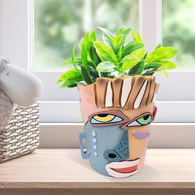 Abstract Face Planters Pots Head,Unique Head Planter for Indoor Plants,Funny Face Flower Pot,Colorful Plant Pots for Outdoor Garden Decor and Home Art Decoration(Contemporary) Midogaigai