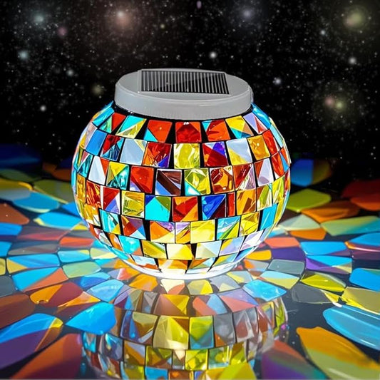 Aukora Color Changing Solar Powered Glass Ball Garden Lights, Table Lamps Waterproof Night Light for Patio, Party, Yard, Room, Bar, Wine Cabinet, Outdoor/Indoor Decorations, Ideal Gift(Mosaic Glass) AUKORA