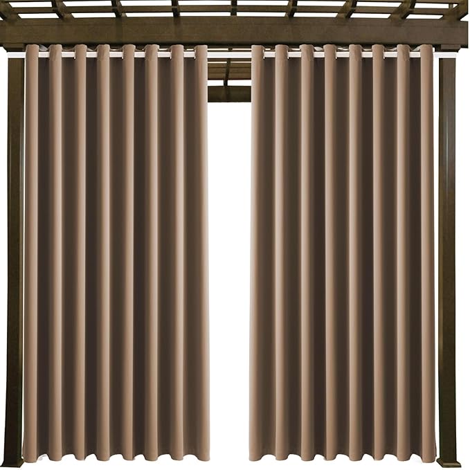 Waterproof Outdoor Curtain W105 x L95 - Grommet Top Sunlight Blocking Window Treatment Drapes Blackout Curtains for Home Bedroom Living Room Outdoor Patio Porch Pergola Cabana Gazebo (Camel Brown) DivaenCamino