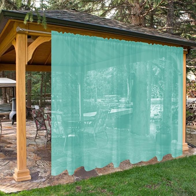 SpaceDresser Waterproof Outdoor Sheer Curtains for Patio - 2 Panels Rod Pocket Indoor Voile Sheer Curtain for Living Room,100W x 96L inch, Turquoise SpaceDresser
