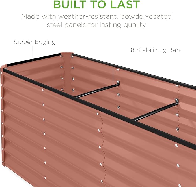 Best Choice Products 8x2x2ft Outdoor Metal Raised Garden Bed, Rectangular Deep Root Planter Box for Vegetables, Flowers, Herbs, and Succulents w/ 239 Gallon Capacity - Terracotta BestChoiceProducts