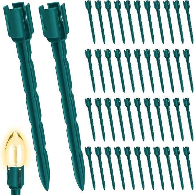 60 Pcs 7.5 Inch Christmas Light Stakes, Christmas Yard Stakes for C7 C9 Christmas Lights, Garden Path Walkway Holiday Decorations(Green) Rootora