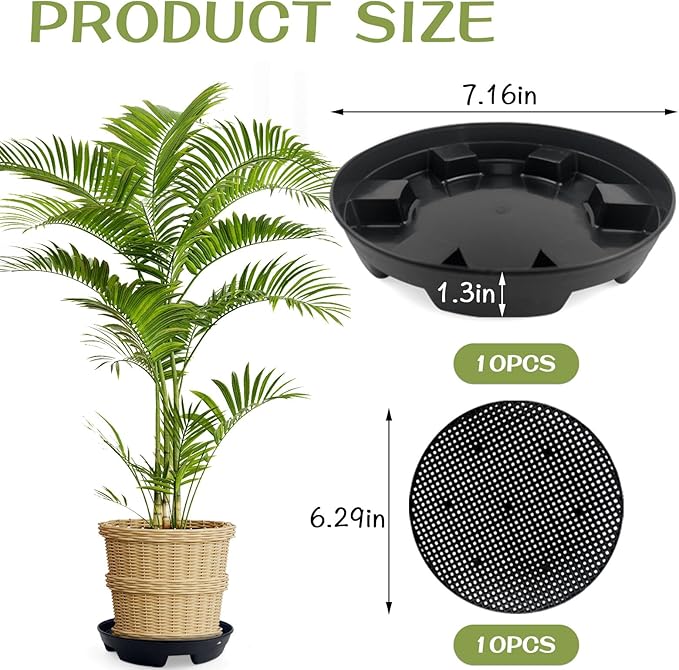 7.16” Self Watering Planter Insert, 10 Pack Invisible Hanging Basket Drip Pan Hanging Basket Planter Plant Auto Watering Devices Plastic Water Catcher Saucer Tray for Outdoor Indoor Pots Liners KKONHII