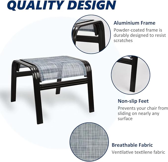 Outdoor Footstools for Patio,Textile Ottomans Metal Dining Footrests Stack Chairs for Lawn,Garden or Porch 2 Set Blue Deugold