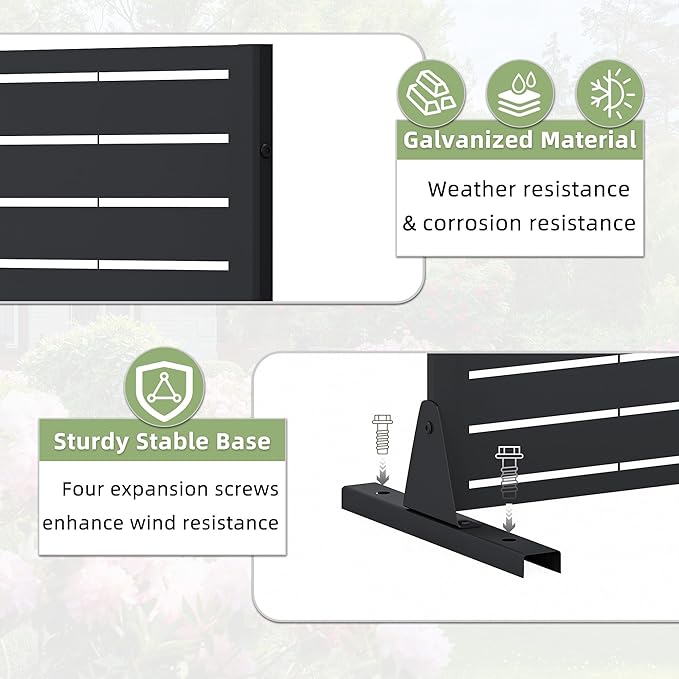 Casaphoria Metal Privacy Screen Outdoor, 72" H x 47" W Freestanding Decorative Privacy Screen for Patio Deck Balcony Garden with Stable Base, Louvered Black Casaphoria