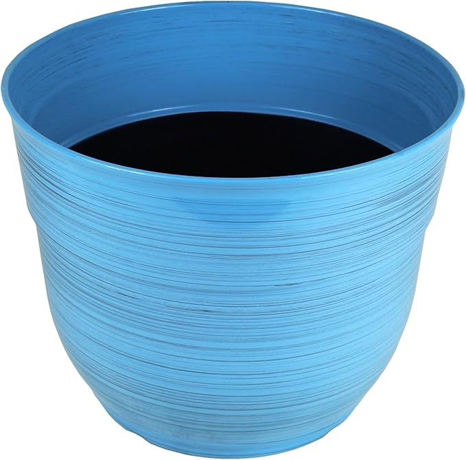 Garden Elements Indoor/Outdoor Glazed Brushed Happy Plastic Planter, Large, Bright Blue, 15" GardenElements