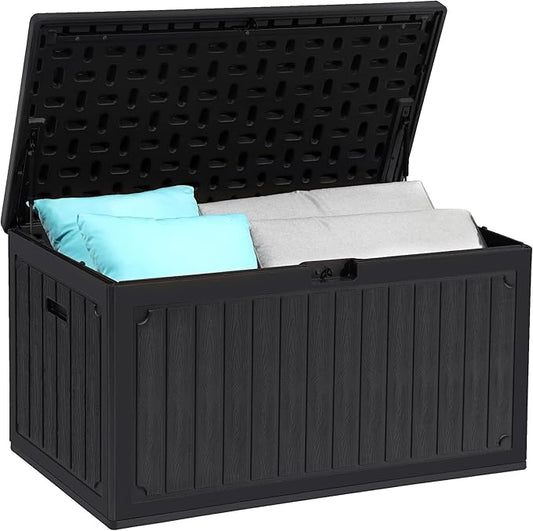 YITAHOME 90 Gallon Large Deck Box with Side Handles, Outdoor Double-Wall Storage for Patio Furniture Cushions, Garden Pool Accessories, Waterproof & Lockable YITAHOME