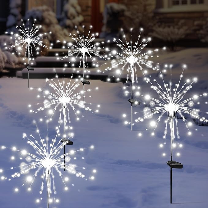Solar Garden Firework Lights Outdoor Waterproof, 2 Pack Solar Powered Art Stake Twinkle Lighting for Outside Decor, 120 LED Sparklers String Lights for Yard Pathway Decorations(White) SolarEra-FREETOSHINE