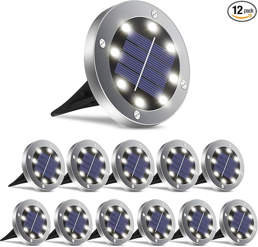 4.6inch Solar Lights Outdoor Waterproof,12Pack Solar Lights for Outside,Solar Garden Lights Landscape Lighting for Patio Pathway Lawn Yard Deck Driveway Walkway(White Light) OULONGER