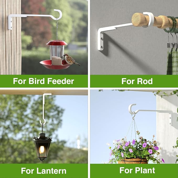 8 Inch 2 Pack White Heavy Duty Outdoor Plant Hangers, Iron Hanging Plant Brackets for Hanging Plants Outside, Metal Plant Hooks Plant Wall Hooks for Hanging Lantern, Bird Feeder saffruff