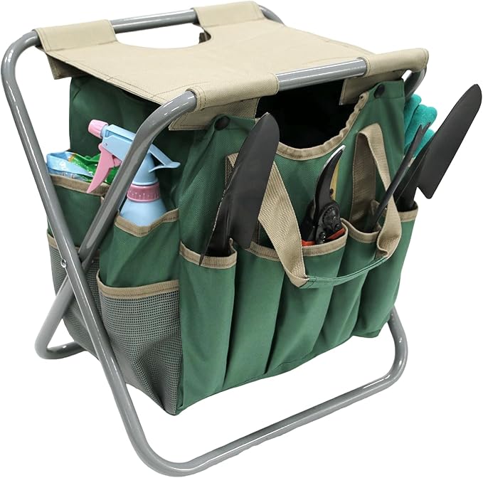 MDSTOP Folding Gardening Stool with Detachable Storage Tote Bag, Gardening Tools Set Organizer for Fishing Outdoor Sports Hiking Camping Garden, Gardening Gifts for Mom/Dad and Gardeners (Polyester) MDSTOP