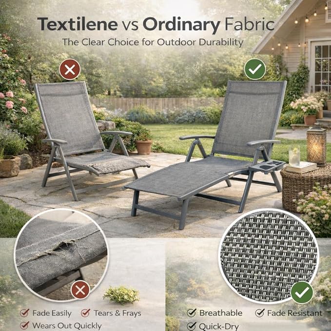 Kozyard Aluminum Outdoor Chaise Lounge Chair, Adjustable Reclining Patio Lounge with Drink Holder, Weather-Resistant Pool, Deck & Yard Recliner,Assemble-Free (Gray, 2Chairs) Kozyard