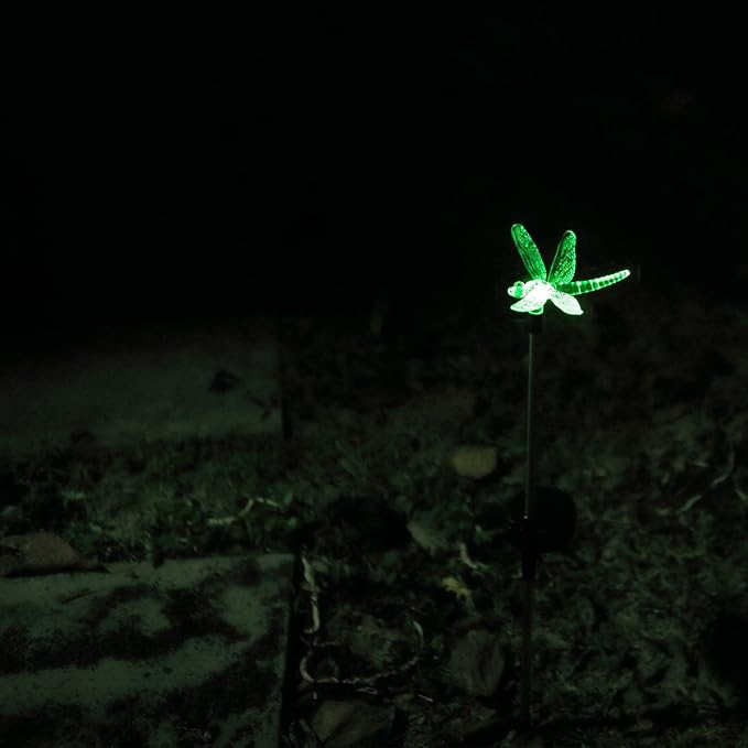 Outdoor Solar Garden Stake Light - Color Changing Decorative LED Stake Lamp In-ground Landscaping Lighting for Garden Patio Yard Lawn Pathway Flower Bed Decor Decorations Figurine Dragonfly QIDEA