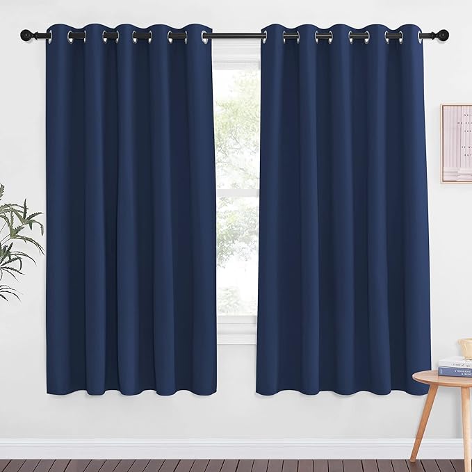 NICETOWN Blackout Curtain Panel for Bedroom - Window Treatment Energy Saving Thermal Insulated Solid Grommet Drapes for Doorway/Living Room (Navy, 1 Panel, W66 x L66) NICETOWN