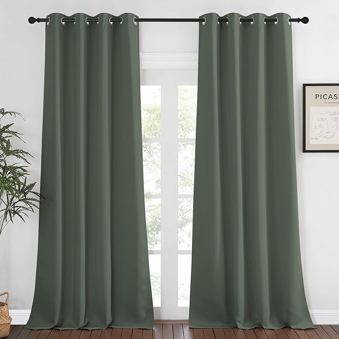 NICETOWN Blackout Curtain for Living Room 90 inch Long - Grommet Thermal Insulated Room Darkening Sound Proof Curtain for Bedroom, 1 Panel, Dark Mallard, W52 x L90 NICETOWN
