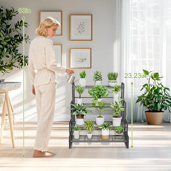 Plant Stand, 4 Tier Stackable Tiered Plant Stand, Scalable Heavy Duty Tall Plant Shelf for Indoor Outdoor, Garden, Display Shelves, Flower Pot Holder, Black VyGrow