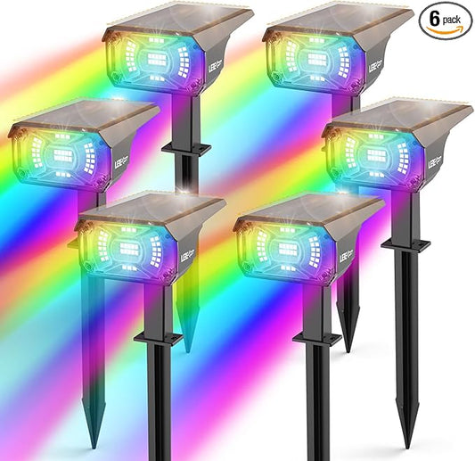 Color Solar Lights Outdoor Waterproof Spotlights with 9 Light Modes, Color Changing Solar Outdoor Lights for Decorate Festivals, Colored Solar Spot Lights Auto On/Off, RGBW 6 Pack LEREKAM