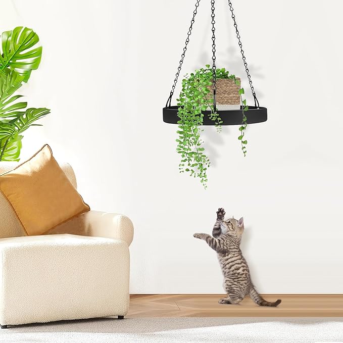 Plant Hanger Indoor Outdoor, Hanging Planter Baskets for Outdoor Indoor Plants, Hanging Plant Holder Tray for Plants, Metal Window Plant Hanger, Black Hanging Plant Shelf, 2 Pack PIKAMAO