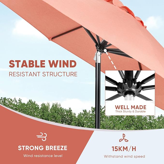 Tempera Patio Market Outdoor Table Umbrella with Auto Tilt and Crank, Large Sun Umbrella with Sturdy Pole & Fade Resistant Canopy, Easy to Set TemperaPatioLife