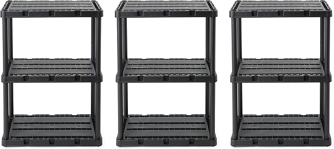 Gracious Living 3 Pack Light Duty Storage Shelves, Knect-A-Shelf 3-Shelf Ventilated Shelving Rack Organizer for Home, Garage, Basement, Laundry, Black GraciousLiving