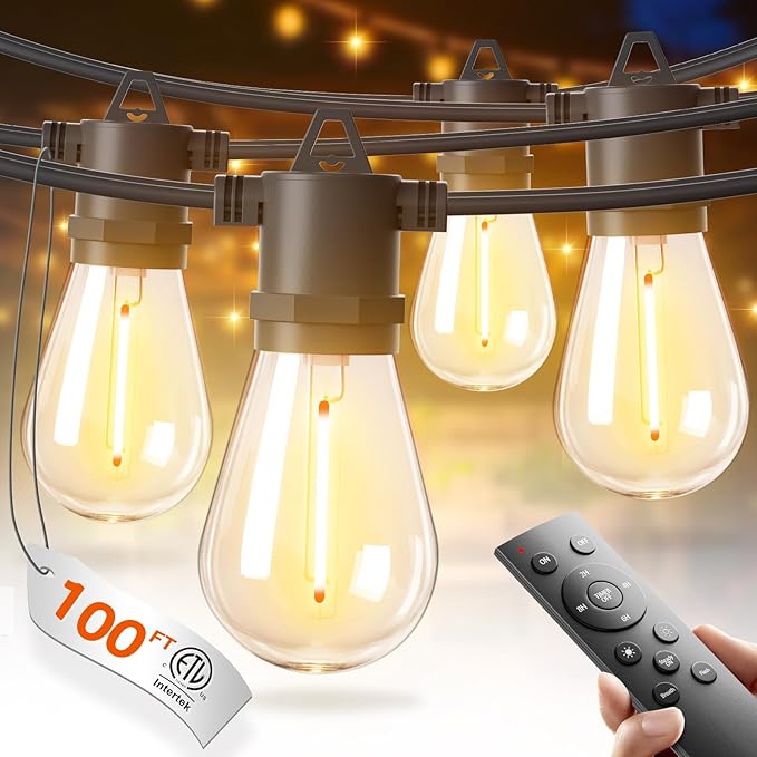 addlon 100FT LED Outdoor String Lights with Edison Shatterproof Bulbs, Heavy-Duty and Weatherproof Strand, Commercial Grade Patio Lights, Decorative for Garden or Patio, Black addlon