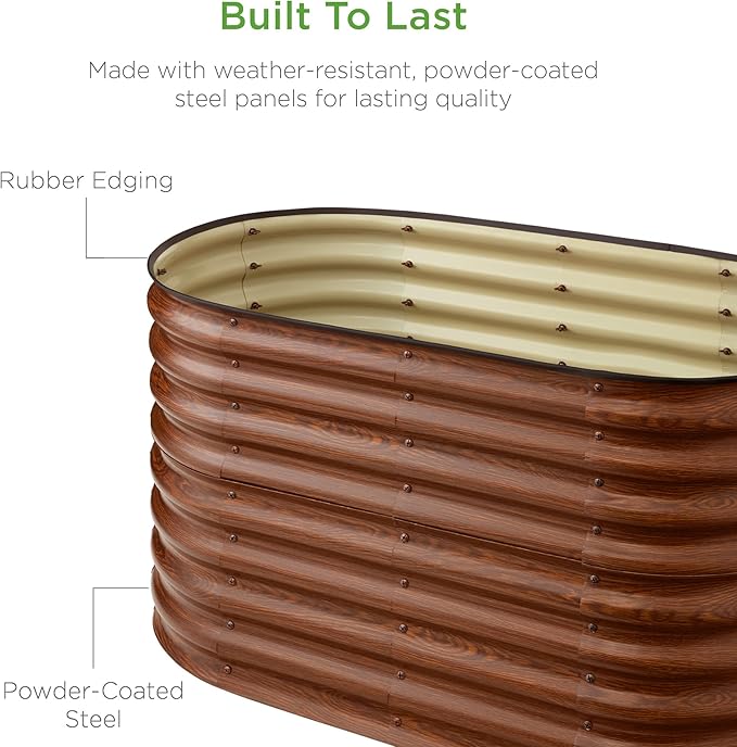 Best Choice Products 4x2x2ft Outdoor Metal Raised Garden Bed, Oval Deep Root Planter Box for Vegetables, Flowers, Herbs, and Succulents w/ 101 Gallon Capacity, Rubber Edge Guard - Wood Grain BestChoiceProducts
