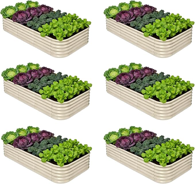6-Pack Galvanized Raised Garden Bed 8x4x1.5 | 10x2x1.5 ft, 18" Tall Metal Planter Boxes Outdoor for Vegetable Herbs, Modular Raised Flower Bed for Gardening with Zn-Al-Mg Coated - Sand Beige Annoell