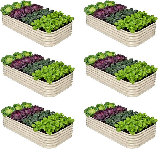 6-Pack Galvanized Raised Garden Bed 8x4x1.5 | 10x2x1.5 ft, 18" Tall Metal Planter Boxes Outdoor for Vegetable Herbs, Modular Raised Flower Bed for Gardening with Zn-Al-Mg Coated - Sand Beige Annoell