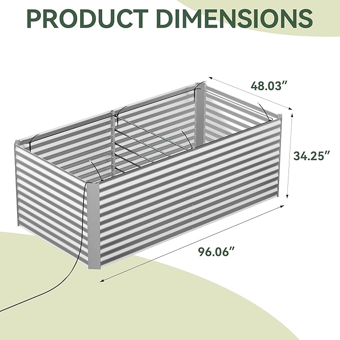 8x4x3 ft Tall Galvanized Raised Garden Bed with Self-Watering System, Elevated Planter Boxes Outdoor, Rectangular Deep Raised Beds for Gardening,Vegetables,Flowers, Backyard, Patio Lineware