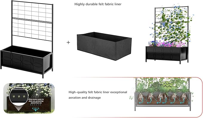 Zhongma Sturdy Raised Garden Bed with Trellis (15.75 x 35.43 x 48.8 in) for Vegetables Flower, Planter Box for Backyard Patio Balcony Zhongma