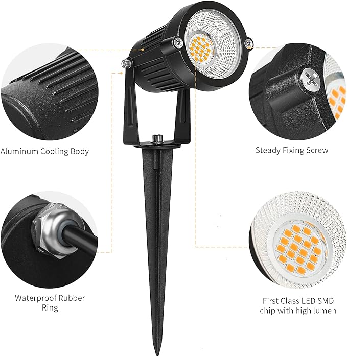 Low Voltage Landscape Lights Outdoor: 7W 700LM LED Landscape Lighting with Connectors for Tree Garden Yard Pathway | 12V 24V Warm White 2700K Spotlights | IP65 Waterproof | 6 Pack REEGOLD