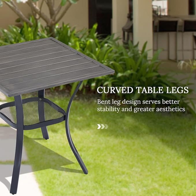 VICLLAX 3 Pieces Patio Dining Set for 2, Outdoor Furniture Set Includes 1 Small Patio Table and 2 Stackable Patio Sling Chairs, Patio Bistro Set for Outsides, Grey Wood-Like Table and Grey Chairs HOME