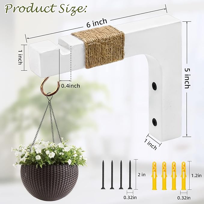 2 Pack Plant Hanger Hooks for Indoor Hanging Plants, Farmhouse Wooden Hanging Basket Wall Hooks for Outdoor Flower Pots Lanterns Wind Chime Lights Garden Decoration Musicisontheway--Micovay
