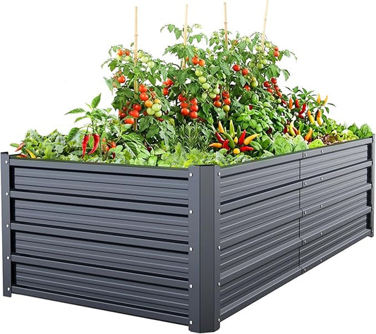 Ohuhu 6x3x1.5FT Metal Raised Garden Bed Outdoor, Reinforced Galvanized Steel Rustproof Planter Box, 100% Non-Toxic, 202 Gal Large Capacity Heavy Duty Raised Beds for Growing Vegetables Flowers Herbs Ohuhu