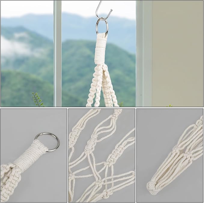 Macrame Plant Hanger, 2 Pack Boho Hanging Planters Baskets for Indoor Plants Decorative Braided Cotton Rope Flower Pot Holder with Metal Hook Rings for Outdoor Home Decor, No Tassels, Ivory, 20 Inchs Sliverdew