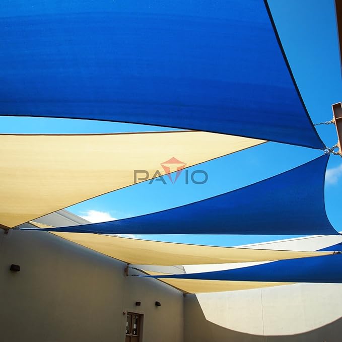 Patio Paradise 7' x 7' x 7' Sun Shade Sail Triangle Canopy Shade Cloth Fabric Sunlight Block Patio Pergola Cover HDPE Deck Awning for Outdoor Backyard Roof Shading, Blue Patio