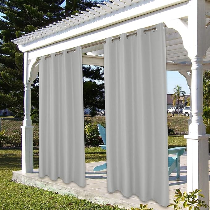 BONZER Waterproof Outdoor Curtains for Patio Porch Pergola Cabana Light Filtering Privacy Grommet Indoor Curtain Panels for Bedroom Living Room, 1 Panel, 84W x 108L inch, Silver Bonzer