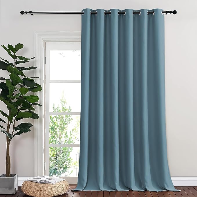 NICETOWN Blackout Room Divider Curtains for Sliding Glass Doors 102 Inches Long 1 Panel, Extra Wide Curtains for Doorway Patio Bedroom Living Room (Smoky Blue, 80Wx102L, 1 Panel) NICETOWN