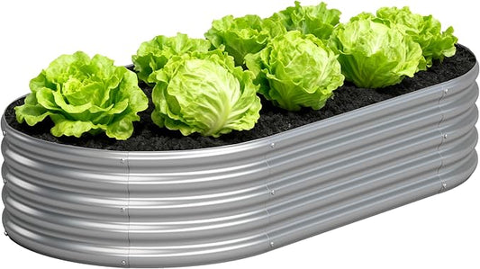 4x2x1FT Galvanized Raised Garden Bed Kit,Vegetable Boxes-Oval Metal Flower Box,Large Planter Raised Beds Outdoor Garden for Planting,Fruit,Herb-Silver Yortrek