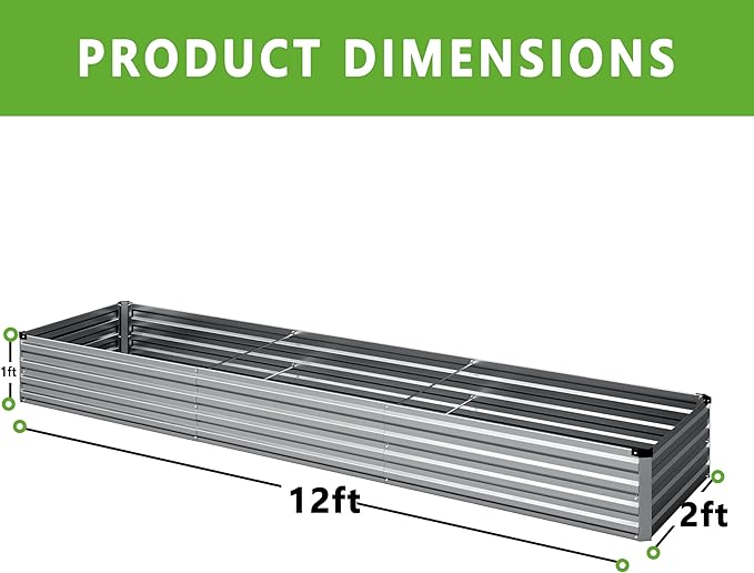 12x2x1FT Galvanized Raised Garden Bed Kit,Vegetable Boxes-Rectangle Metal Flower Box,Large Planter Raised Beds Outdoor Garden for Planting,Fruit,Herb-Silver DIIYIV