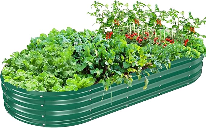Oval Galvanized Planter Box, Metal Raised Garden Bed - 0.8MM Thick- Ideal for Outdoor Gardening and Planting of Vegetables Flowers Fruits Succulent Plants and Others (Green, 6X3X1 FT) TBMLC