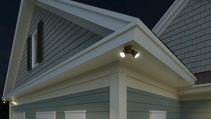 Lithonia Lighting HomeGuard 2-Light LED Outdoor Flood Lights, Outdoor LED Lights, Dusk to Dawn Sensor, Adjustable Lumens, Selectable Color, Round Heads, Dark Bronze (HGX LED 2RH ALO SWW2 120 PE DDB) AcuityBrands