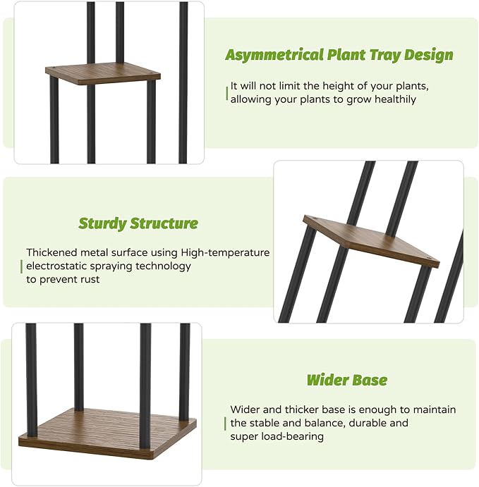 3 Tier Plant Stand Indoor Outdoor, Wood Metal Flower Shelf Pot Holder Clearance, Tall Multiple Plants Corner Rack Aesthetic Organizer for Patio Orchid Office Porch Living Room Garden, Black Oak Oppro
