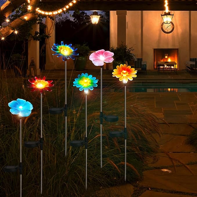 EiGreen 6 Pack Solar Garden Lights Outdoor Decor,Stake Yard Figurine Colorful Flower Light, Housewarming Ornament for Patio, Lawn, Yard, Pathway (Art Deco) EigreenSolaroutdoorlights