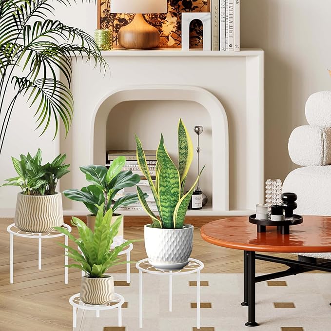 5-piece set of metal plant potted flower racks, heavy-duty flower pot plant racks of different sizes, iron flower racks, suitable for indoor and outdoor home decoration (Black) (5, White) mekpiwu