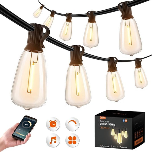 addlon 96FT Smart Outdoor String Lights, Dimmable Patio Lights with 30 Waterproof LED Edison Bulbs, String Lights for Outside Work with APP Control, Music Sync Outdoor Lights for Bistro Backyard Party addlon